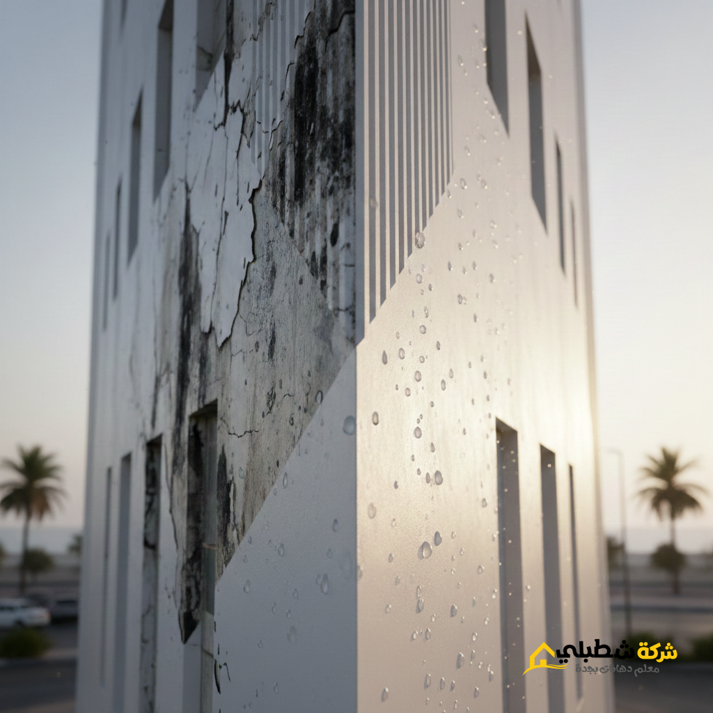 فحص نسبة رطوبة الجدران بجهاز رقمي حديث قبل تطبيق دهانات مقاومة للرطوبة جدة