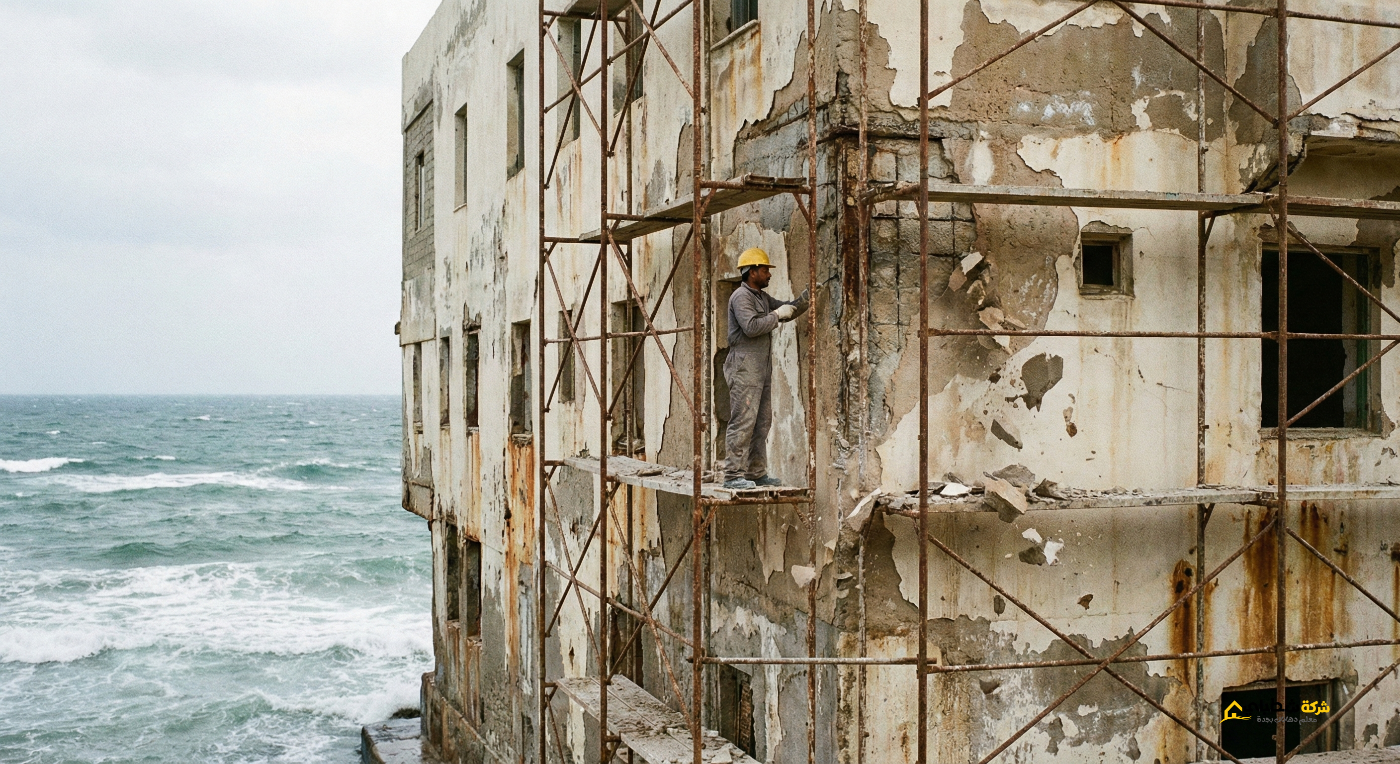 ترميم واجهات المباني المتضررة من ملوحة البحر والرطوبة بجدة.