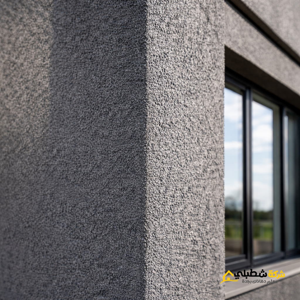 لقطة مقربة لدهان الجرافيت تظهر الملمس الحبيبي للواجهة.