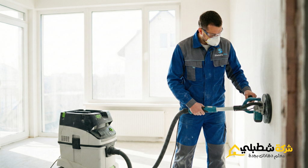 معلم دهانات بجدة يستخدم تقنيات الصنفرة الحديثة بدون غبار