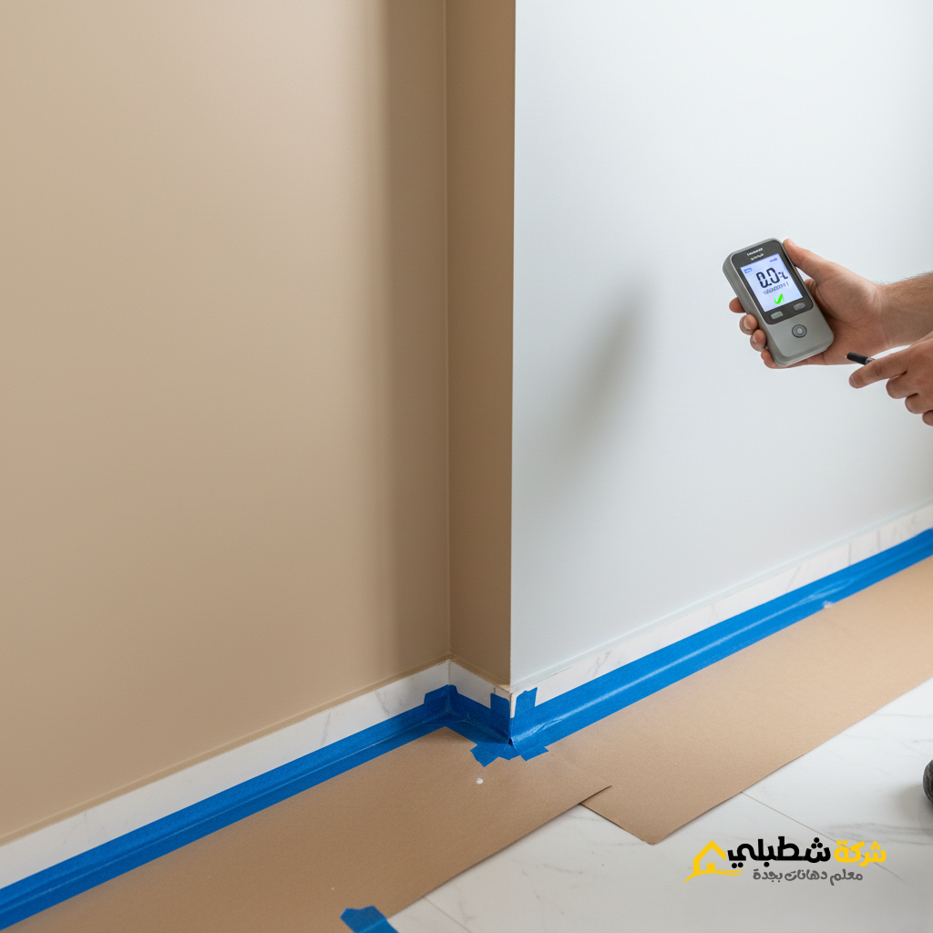 استخدام جهاز رقمي لقياس نسبة الرطوبة في الجدران قبل البدء بعملية الدهان لضمان جودة الالتصاق وطول عمر الطلاء.