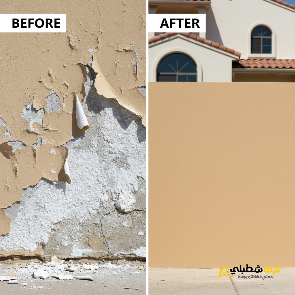 صوره قبل وبعد لعلاج تمليح جدران الواجهات بجدة