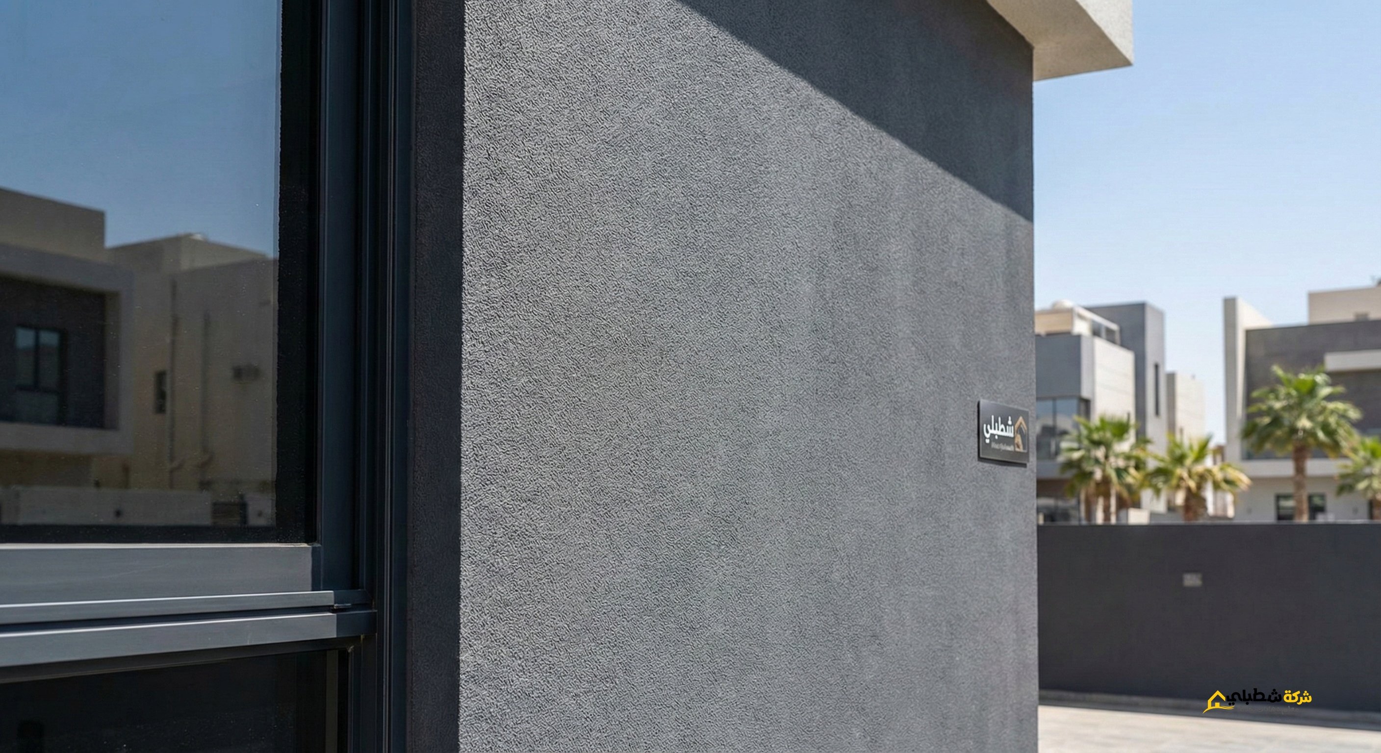 صورة توضح الشكل النهائي لدهان سيجما جرافيت العصري وتناسقه مع الابواب الألمنتال.