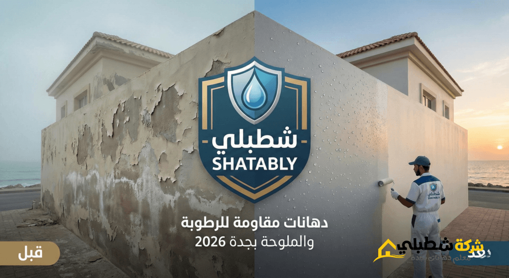 مقارنة قبل وبعد استخدام دهانات مقاومة للرطوبة والملوحة بجدة على فيلا ساحلية