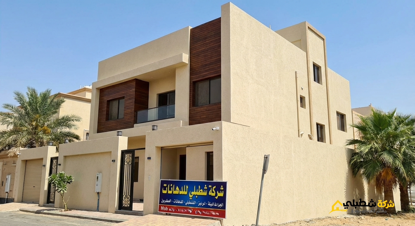 أعمال دهانات خارجية وتكسيات واجهات بجدة من تنفيذ معلم دهانات بجدة شركة شطبلي، توضح جودة دهان بروفايل خارجي جدة المقاوم للحرارة.