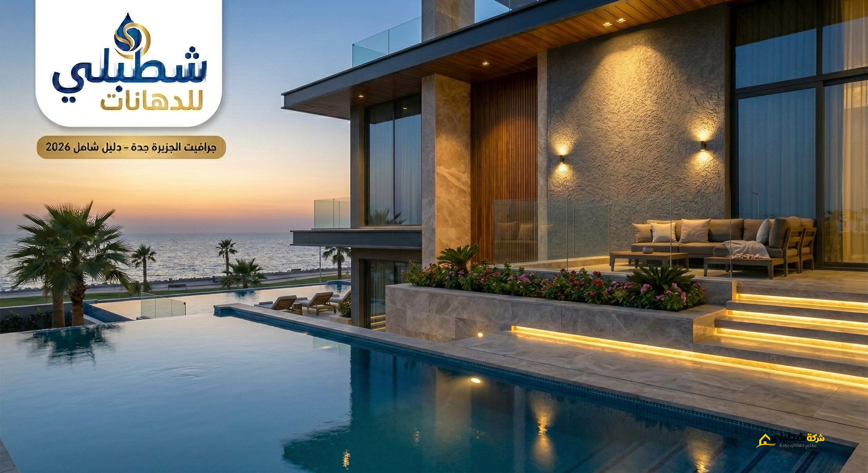 إطلالة ليلية ساحرة لواجهة جرافيت الجزيرة مع المسبح - شطبلي