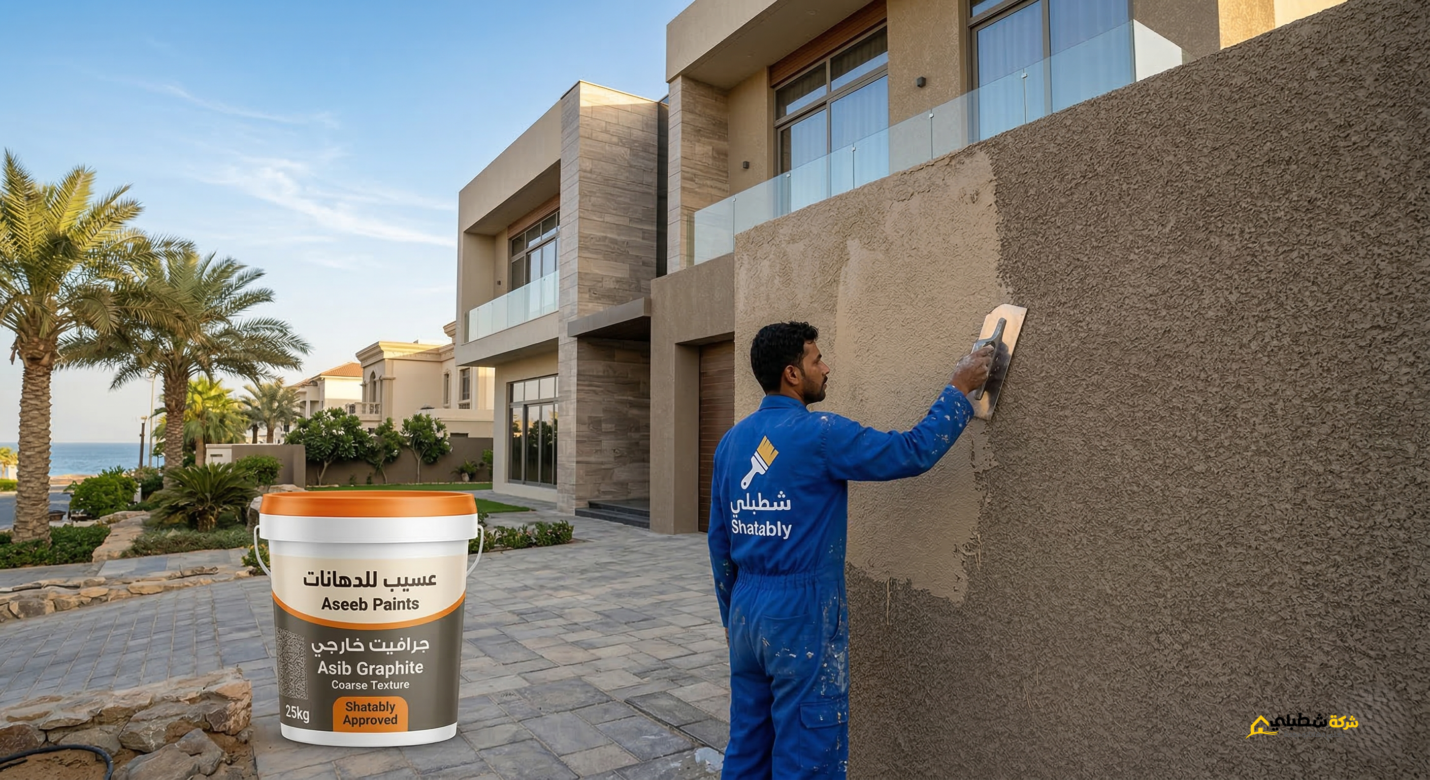 صوره عامل يقوم بطلاء مبني بجرافيت عسيب