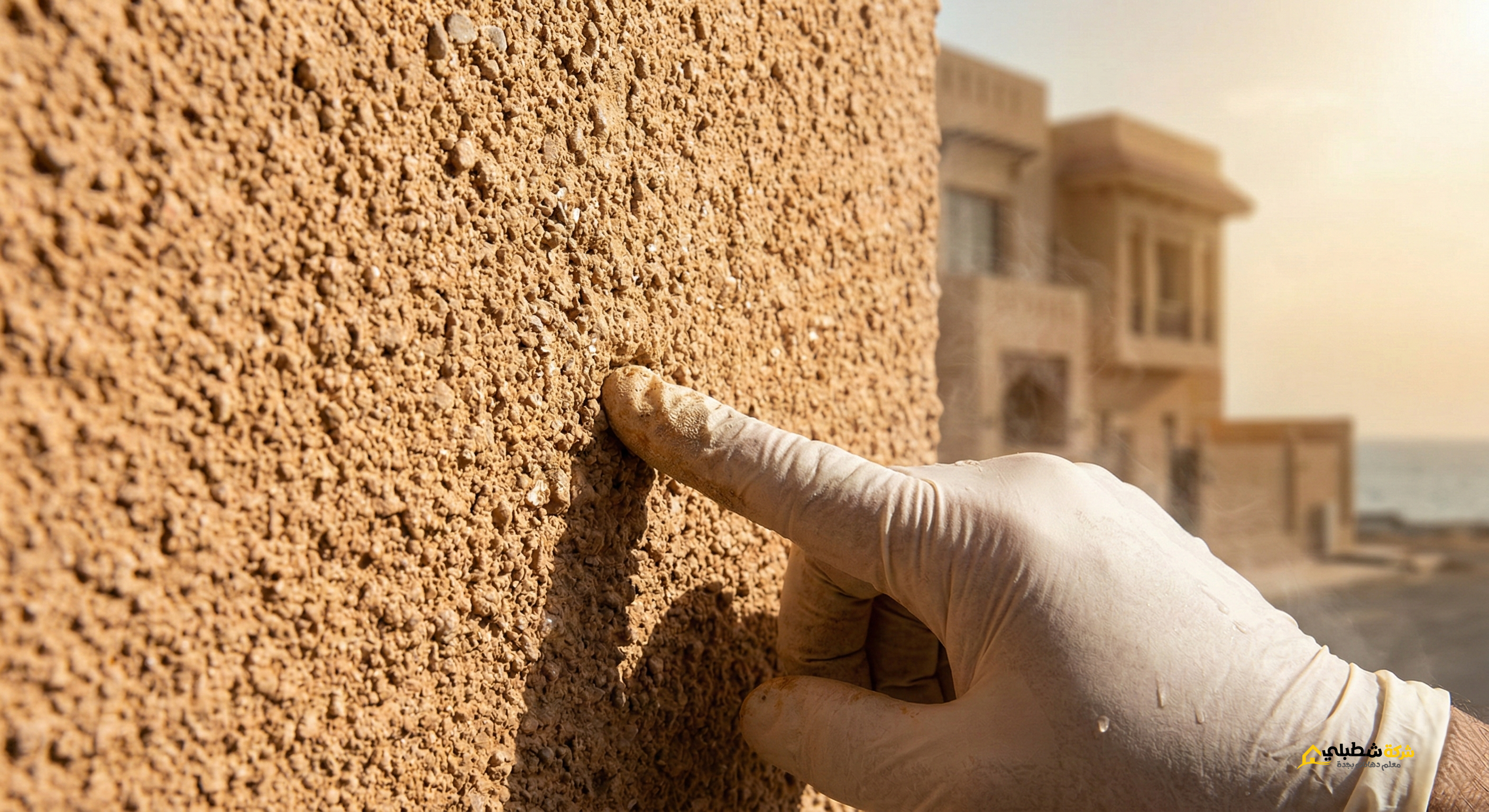 لقطة مقربة توضح نسيج مادة الجرافيت (القرفيتو) الخشن وكيفية صمودها أمام مناخ ورطوبة مدينة جدة العالية.