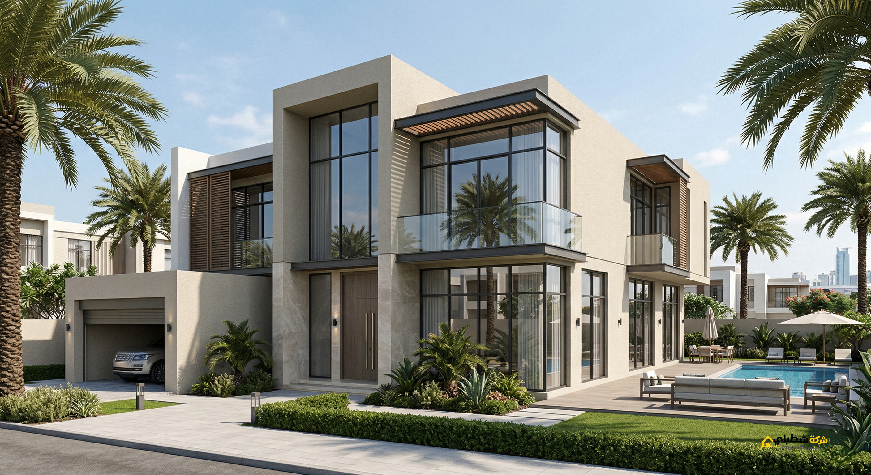 أفضل دهان واجهات فلل في جدة تصميم عصري لواجهة فيلا في أحد أرقى أحياء جدة، مكسوة بدهان جرافيت "شطبلي" المقاوم للحرارة، والذي يبرز ملمسه الخشن تحت شمس جدة الساطعة، مما يوفر حماية وجمالاً يدوم لسنوات.