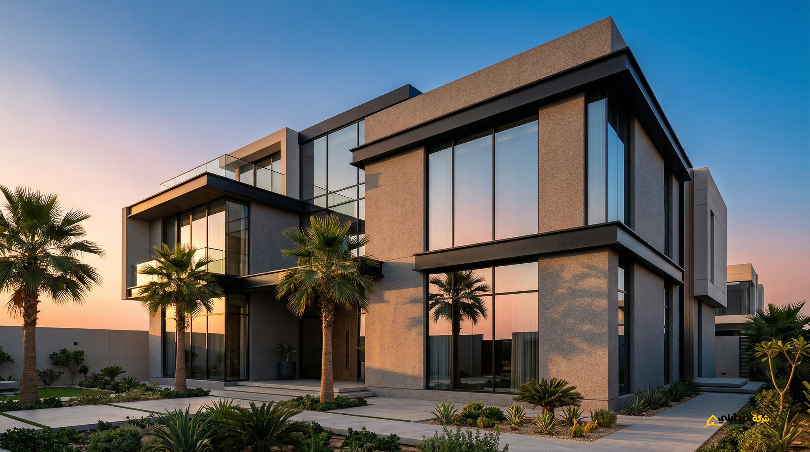 واجهة فيلا مودرن بتشطيب رش جرافيت رمادي فاخر في جدة من تنفيذ أفضل شركة رش جرافيت في جدة.