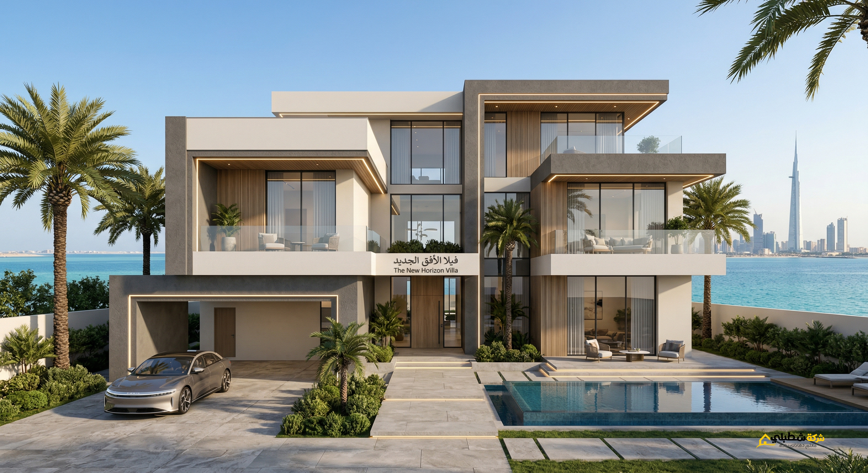 واجهة فيلا فاخرة في جدة بدهانات بروفايل حديثة لون جريج