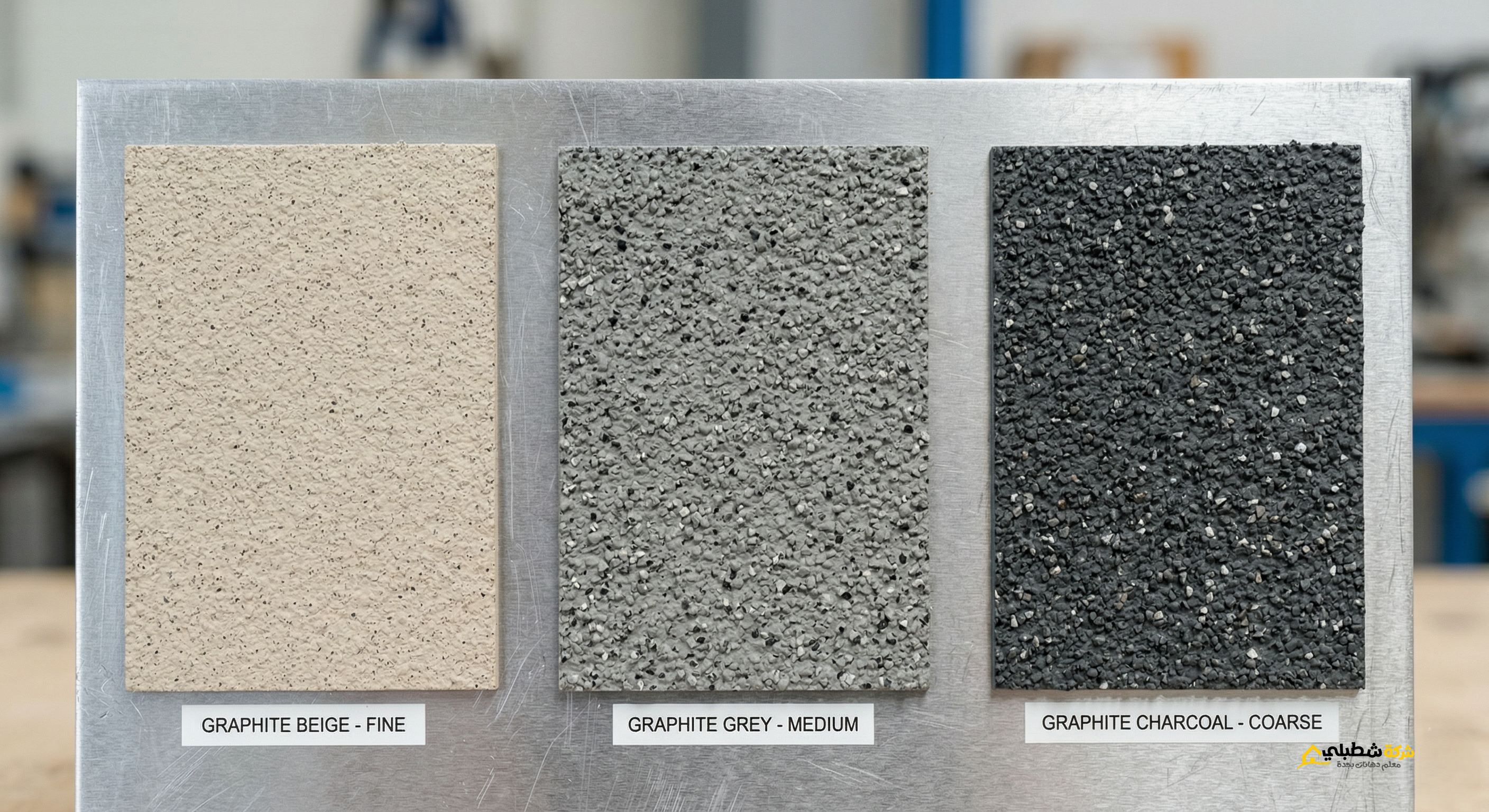 عينات ألوان دهان جرافيت بجدة رمادي وبيج وفحمي مع حبيبات الكوارتز
