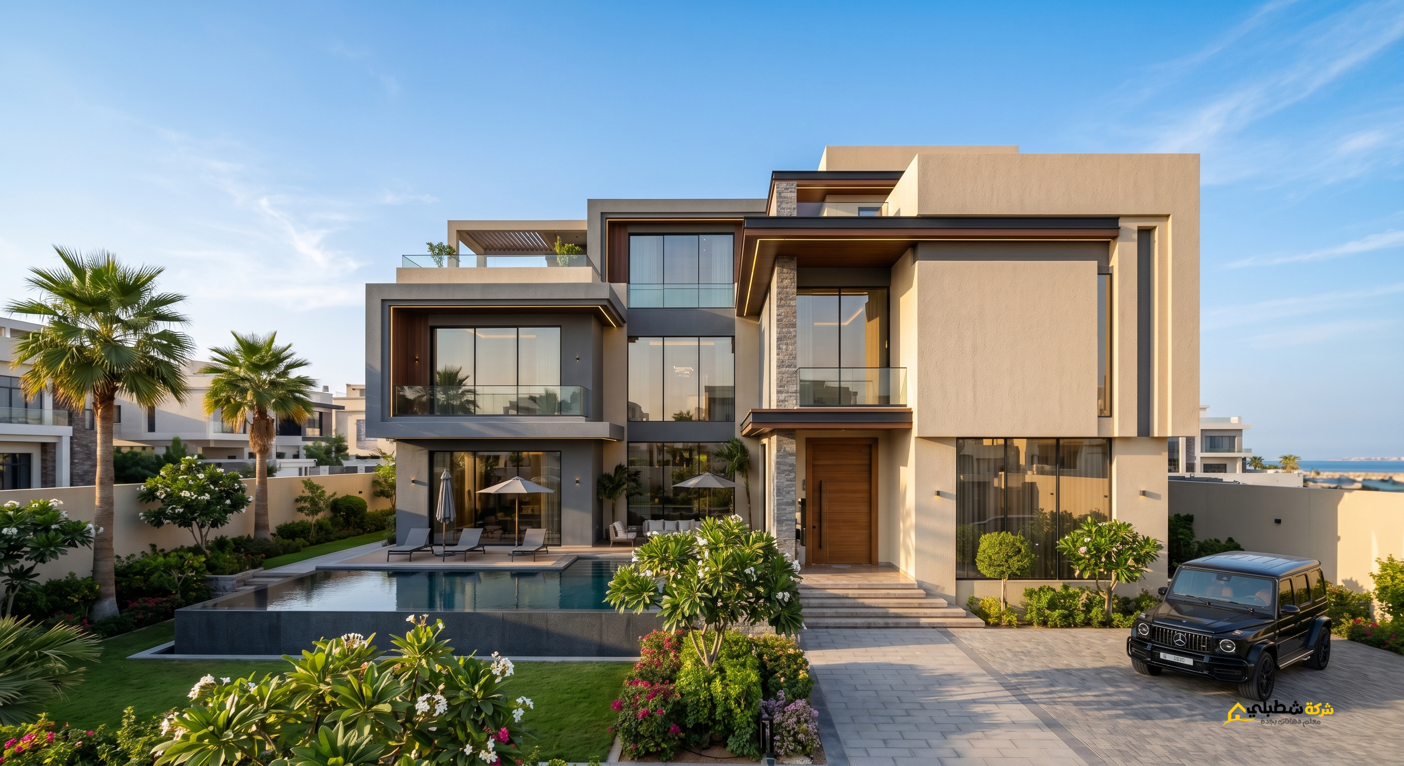 واجهة فيلا مودرن مدهونة بروفايل في مدينة جدة