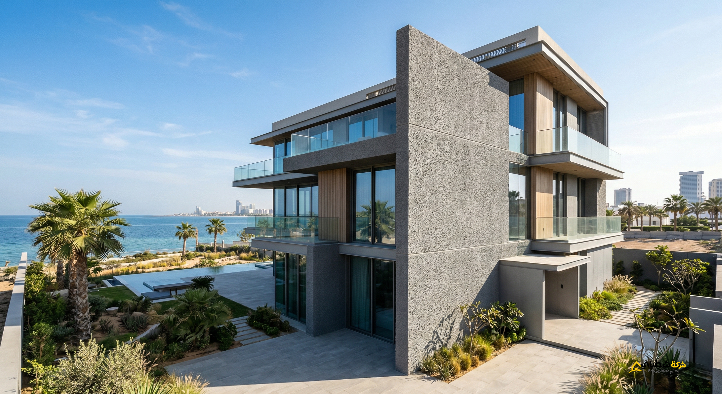 واجهة فيلا مودرن في جدة دهان جرافيت مقاوم للرطوبة بجدة رمادي